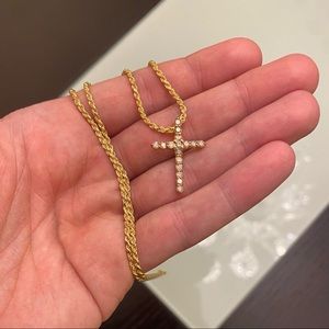 Real Diamond Cross Pendant 1.00 Ct 10k Yellow Gold Necklace Chain